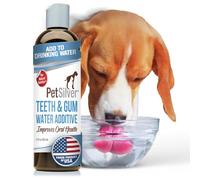 PetSilver Teeth & Gum Water Additive Dental Care for Pets with Patented Chelated Silver, Natural Dog Breath Freshener, Targets Tartar & Plaque, No Brushing, Cat and Dog Teeth Cleaning, 12 fl oz