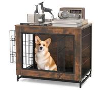 PETSITE Industrial Dog Crate Furniture with Removable Tray, Wooden Dog Crate with Double Doors, Dog Furniture End Table, Dog Kennel Indoor for Small or Medium Dogs, Rustic Brown (32.5 x 21.5 x 25.5)