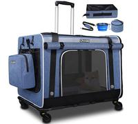 Petskd Extra Large Cat Carrier with Wheels and Litter Box, 24"x17"x17" Rolling Soft Carrier until 55LBS Pets with 5 Breathable Mesh Windows and Locking Zippers for Long Distance Car Travel(Blue)