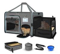 Petskd Side Expandable Extra Large Cat Car Carrier with Collapsible Litter Box for Long Distance Travel,24"x17"x17" Portable Soft Sided Pet Carrier with Roller Shades for 2 Cats Up to 55LBS(Grey)