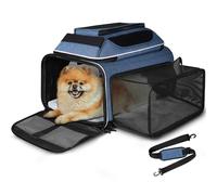 Petskd Top and Side Expandable Pet Carrier 17x11x9.5 Inches Alaska Airline Approved, Soft-Sided Carrier for Small Cats and Dogs with Locking Safety Zippers and Anti-Scratch Mesh(Blue)