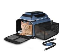 Petskd Top and Side Expandable Pet Carrier 17x12x8.5 Inches JetBlue Allegiant Spirit Airline Approved, Soft-Sided Carrier for Small Cats and Dogs with Locking Safety Zipper and Anti-Scratch Mesh(Blue)