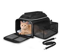 Petskd Top and Side Expandable Pet Carrier 17x12x8.5 Inches JetBlue Frontier Spirit Airline Approved, Soft-Sided Carrier for Small Cats and Dogs with Locking Safety Zipper and Anti-Scratch Mesh(Black)