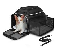 Petskd Top and Side Expandable Pet Carrier 17x13x9.5 Inches Southwest Airline Approved, Soft-Sided Carrier for Small Cats and Dogs with Locking Safety Zippers and Anti-Scratch Mesh(Black)