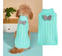 PetsLove Turtleneck Sweater Bow Knitting Jumper Warm Winter Clothes Pullover Knitwear Crochet Coat Christmas Costume for Small Medium Large Dogs Cats (blue, M)