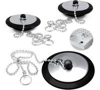 PetsmartTech 3 Pcs Universal Sink Plug,Bathroom Sink Plug Replacement,Bath Plug Replacement, Kitchen Sink Plug Replacement, with Stainless Steel chain (Size 42mm/1.65in To 45mm/1.77in, Chain 40cm/16.5