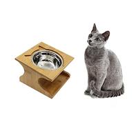 Petsoigné Cat Bowls Pet Dining Table with Raised Slope Wooden Stand Elevated Pet Bowls with Oblique Stand for More Comfortable Eating for Cats, Dogs, Kitten and Puppy (1 Bowl, Steel)
