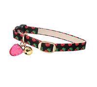 PetSoKoo Cute Cat Collar With Bell and Strawberry Charm.100% Cotton.Safety Breakaway Soft.For Girl Boy Male Female Kitten Collar