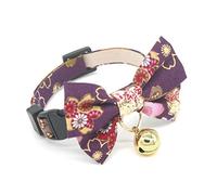 PetSoKoo Double Bowtie Cat Collar With Bell.Colorful Sakura Kimono Style.100% Cotton.Safety Breakaway.Light Weight,Soft,Durable.