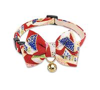 PetSoKoo Double Bowtie Cat Collar with Bell.Ribbon Cluster Pattern.Japan Kimono Cute Bow Cat Collar For Girl Boy Cats,Soft,Red