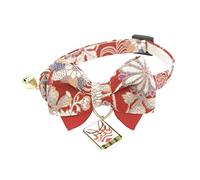 PetSoKoo Double Bowtie Cat Collar with Japan Kabuki Charm. Safety Breakaway Buckle. Cute Kitten Collar for Girl Boy Cats