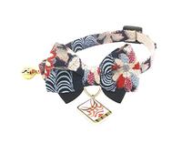 PetSoKoo Double Bowtie Cat Collar with Japan Kabuki Charm. Safety Breakaway Buckle. Cute Kitten Collar for Girl Boy Cats