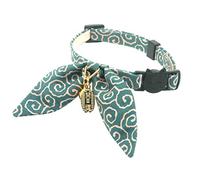 PetSoKoo Unique Bunny Ears Bowtie Cat Collar, Ancient Arabesque Print, Japan Traditional Lucky Charm. Safety Breakaway, Light Weight, Soft, Durable