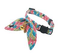 PetSoKoo Unique Bunny Ears Bowtie Cat Collar,ShibaInu Cloud Print,Japan Traditional Lucky Charm and golden bell.Safety Breakaway,Light Weight,Soft,Durable