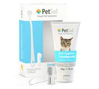 PetSol Dental Care Kit Cat Toothpaste (50g) with 2 x Pet Toothbrushes to Clean Cat's Teeth, Remove Plaque and Tartar, Improve Gum, Tooth Hea