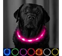 PetSol Light Up Dog Collar Pink - Extra Bright LED Collar - USB Rechargeable - Cut to Fit (20cm to 70cm) with Static or Flashing Mode - Weatherproof, Easy Clean, High Visibility & Full Guarantee