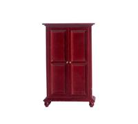 PETSOLA 1:12 Scale Miniature Wooden Closet Vintage Dollhouse Wardrobe with Hinged Doors Vintage Mini Armoire with Double Doors for DIY Crafters, Red