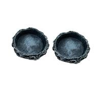 PETSOLA 2 Pieces Reptile Feeder Dish Water Bowl Feeding Tray Resin Amphibian Food Container Simulated Rock Appearance Suitable for Chameleon Gecko Bear, Round