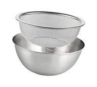 PETSOLA 2x 304 Stainless Steel Colander with Mixing Bowl, Pasta Spaghetti Rice Rinser Strainer Washer, Multi, 24cm