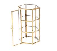 PETSOLA 3-Tier Faceted Hexagonal Clear Glass & Brass-Tone Metal Hinged Top with Lid Terrarium Box/Tabletop Display Case - Copper
