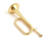 PETSOLA Brass Bugle with Finger Circle Gold-Tone Wind Instrument Compact Instrument for Beginners, Collectors, Marching Band, Training Display