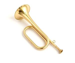 PETSOLA Brass Bugle with Finger Circle Gold-Tone Wind Instrument Compact Instrument for Beginners, Collectors, Marching Band, Training Display