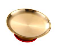 PETSOLA Buddhist Plate Metal Offering Tray Fruit Bowl Footed Blessing Dish Velvet Lined Base Suitable for Worship Temple Rituals Home Decoration, Multi, 8inch