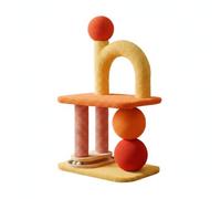 PETSOLA Cat Climber with s Small Cat Activity Center with Play Spheres Floor-Standing Furniture for Cats, Dopamine Style, With Orange And Yellow Elements, Featuring Two Balls