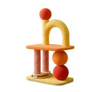 PETSOLA Cat with Track Balls Interactive Cat Climber with Scratching Surface Multi Level Feline Climber for Kittens, Small Apartments, Dopamine Orange Double Ball Cat Tree
