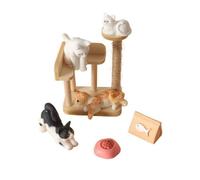 PETSOLA Dollhouse Decoration with Cat Figures Wooden, Cat Figurine Playset, Tabletop, Miniature Climbing Frame, for Photo Setups, Style C