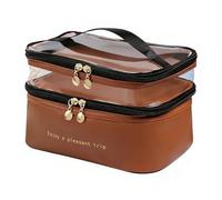 PETSOLA Double Layer Makeup Bag Waterproof Double Layer Cosmetic Case Large Capacity Two-Tier Travel Toiletry Pouch for Jet-Setters, Women, Home Storage, Brown, Brown