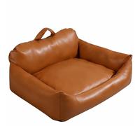 PETSOLA Faux Leather Dog Sofa Bite Resistant Small Pet Couch Four-Season Use Bolster for Living Room, Classic Brown, S For Dogs Up To 7 Lbs/Cats Up To 10 Lbs