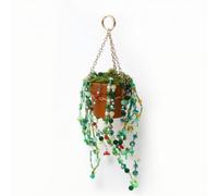 PETSOLA Hanging Planter Hanging Plant Pot Ornament Planter Basket Plant Hanger Featuring Beaded Garland Style Strands Glass and, Green Beaded Plant Hanging Ornament