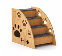 PETSOLA Industrial Ramp Pet Ramp Steps Ladder With Gentle Incline And Non Slip Surface Solid Wood Construction And Easy Assembly suitable for small dogs, Wooden four-layer pet stairs
