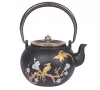 PETSOLA Japanese Cast Iron Teapot Copper Lid Iron Teapot Kettle Uncoated Vintage Tea Kettle for Home, 1.2L Golden Phoenix
