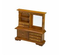 PETSOLA Miniature Wood Dressing Table Realistic Dollhouse Bedroom Dresser with Drawers Vintage-Themed Wooden Dollhouse Makeup Cabinet
