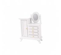 PETSOLA Miniature Wooden Dressing Cabinet Decorative Wood Dollhouse Dressing Table Vintage-Style Miniature Vanity with Mirror for Collector Display, White