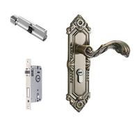 PETSOLA Mortise Lock Door Handle Lever Set Ornate Lever Handle with Mortise Lock Set Reversible Hardware for Bedroom, B Type, 125/48 Lock Body, European Style Yellow Antique Bedroom Bearing Lock