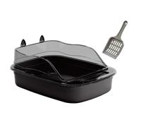 PETSOLA Open Litter Box Kitten Toilet Cartoon Shape Anti Splashing 50x34x18cm Large Space Bedpan High Sides Litter Pan, black