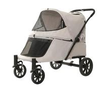 PETSOLA Outdoor Transport with Ventilated Mesh Panels and Rear Opening Steel Frame and Oxford Cloth Foldable Build Suitable for Walking Errands Short Trips, Gray, Silver Gray
