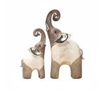 PETSOLA Resin Decorative Elephant Mother And Child Statue Figurine Sculpture With Artistic Shell Pattern And Refined Resin Build Peaceful Decor Gift Suitable, White, Model C