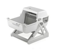 PETSOLA Semi-Automatic Waste Pan Large Cat Waste Pan with Grid Quiet Pet Supply for Cats, Apartments, White Gray