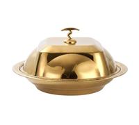 PETSOLA Stainless Steel Serving Platter Decorative Rim Round Serving Platter Reflective Surface Domed Dome Lid, Gold, 40cm