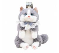 PETSOLA Stuffed Cat Backpack with Gentle Chime Cat Soft Bag with Sound Feature Child-Friendly Handmade Soft Stuffed Animal Backpack for Bedroom Decor, Outings, Gray