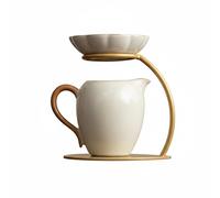 PETSOLA Tea Pitcher with Strainer and Stand High Temperature Fired Traditional Tea Pitcher Set Pure for Home, Office, Beige, Plain Cup