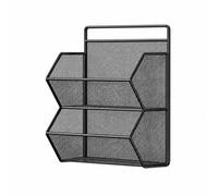 PETSOLA Wall-Mounted Two-Tier Metal Mesh Storage Rack Low-Profile Two-Tier Mesh Wall Organizer with Basket Shelves Heavy Duty for Utility Area, Black