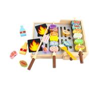 PETSOLA Wooden Grill Playset Interactive Grill Playset with Pretend Meal Components Pretend Barbecue for Preschool