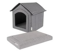 Petsona Dog House With Additional Bed Foldable Design Anti Slip Bottom Two Sizes, Grey,46X52x53cm + 70X50cm