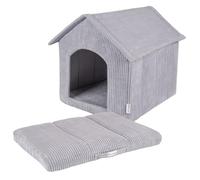 Petsona Dog House With Additional Bed Ribbed Texture Foldable Design Anti Slip Bottom, Dark Grey,70X70x65cm + 70X50cm
