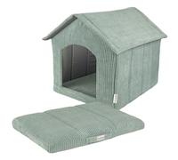 Petsona Dog House With Additional Bed Ribbed Texture Foldable Design Anti Slip Bottom, Green,70X70x65cm + 70X50cm